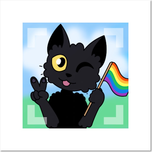 black cat rainbow pride flag pride flag rainbow flag furry furry designs cute peace peace sign anthropomorphic lgbtq lgbt gay queer Wall Art by JadedOddity